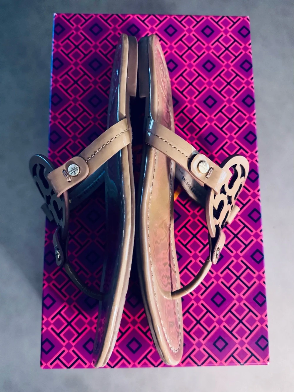 Tory Burch Miller Patent Leather Sandals - Sand - Size 7